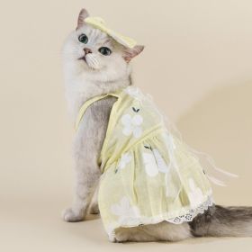 Spring And Summer Dog Clothes Cat Clothing Pet Cotton Floral Slip Dress Mesh Skirt Dress (Option: Yellow Cherry Sling-L)